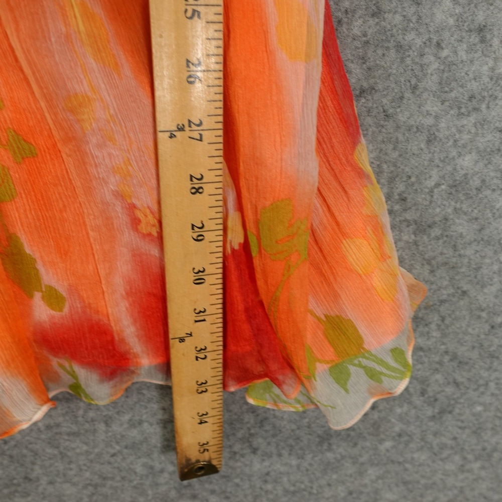 Tropical Y2K Floral Silk Dress S Orange Fall Boho Crinkle Laundry Shelli Segal - Picture 7 of 13